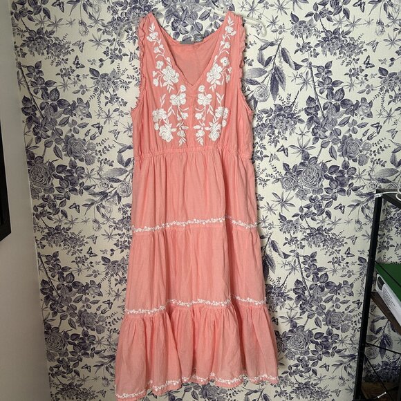 Lucky Brand XL Casual Midi Dress V Neck Sleeveless (Coral) - Picture 1 of 4